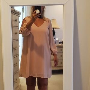 Romantic sheer split long sleeve lt pink dress M